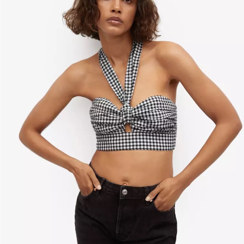 Gingham Halter Top - Black and White